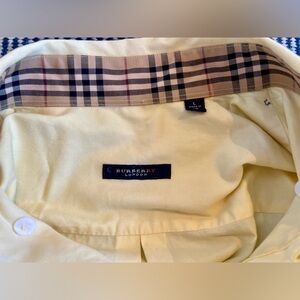 Burberry button down yellow collared shirt w Nova Check plaid in collar / cuff L